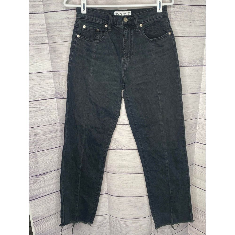 DAZE‎ jeans women's size 24 black raw hem straight leg retro Y2K